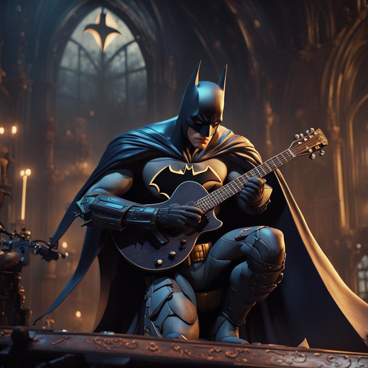 NightCafe image generation of batman playing the guitar