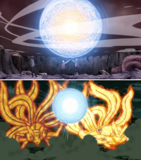 Minato and Naruto & Naruto and Boruto using Parent and Child Rasengan.