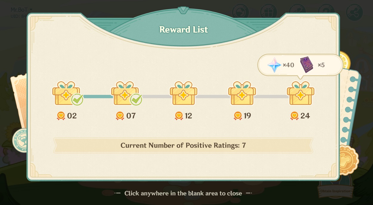 Savoring the Breeze Web Event Reward list