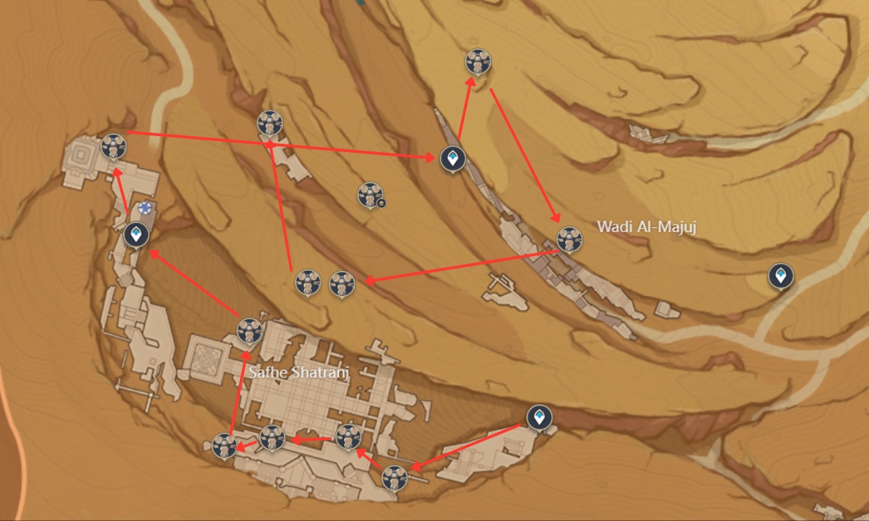 Safhe Shatranj and Wadi Al Majuj Primal Construct Farming Route