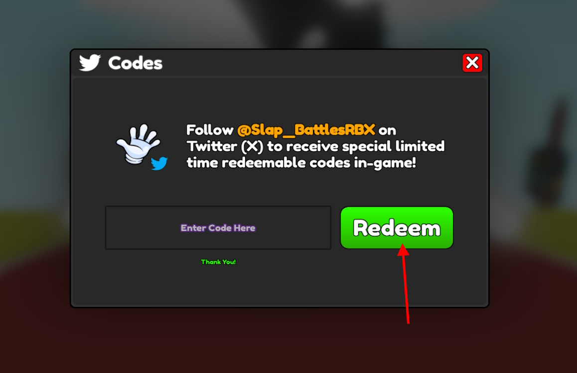 Enter and Redeem codes in Slap Battles