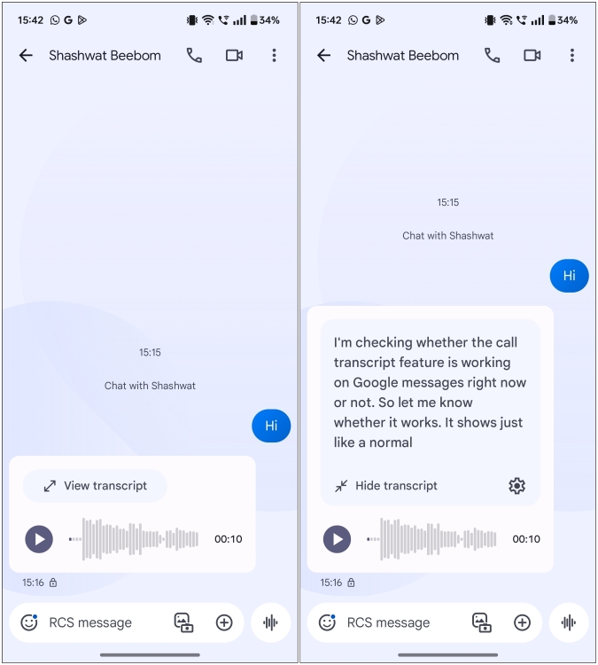 Message Transcripts in Google Messages